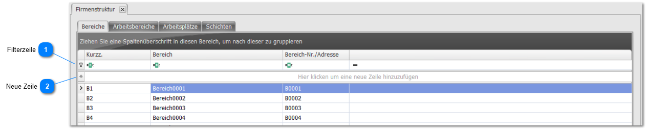 Neue Zeile, Filterzeile